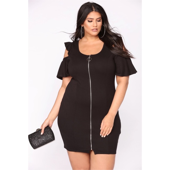 Black Cold Shoulder Ruffle Dress - Picture 5 of 6